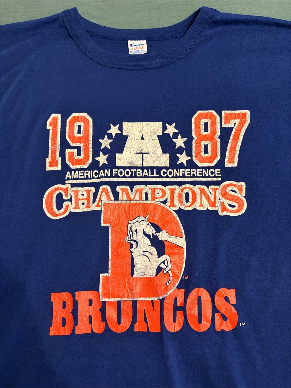 Vintage 1987 Denver Bronco Champions Ringer Tee